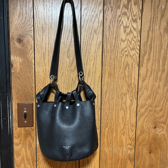 Rag & bone"Studded Pebbled Leather Bucket Bag Black - Picture 11 of 16